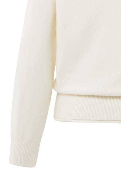 Knitted Sweater with Deep V-neck and Layered Top