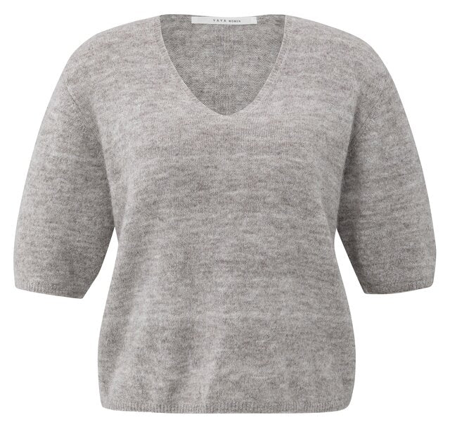 Melange Knit with V-neck and Button Details