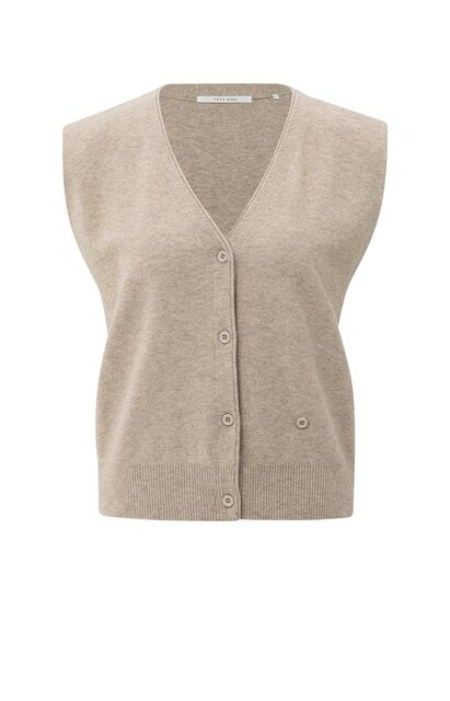 Knitted Gilet with V-neck and Asymmetric Buttoning