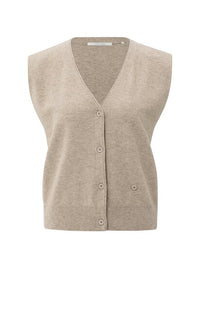 Knitted Gilet with V-neck and Asymmetric Buttoning