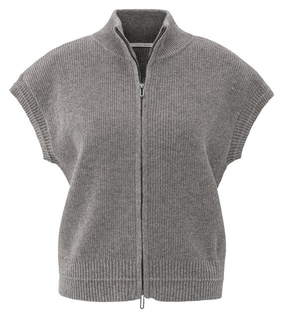 Sleeveless Zip-up cCrdigan with Stand-up Collar