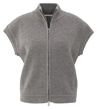 Sleeveless Zip-up cCrdigan with Stand-up Collar