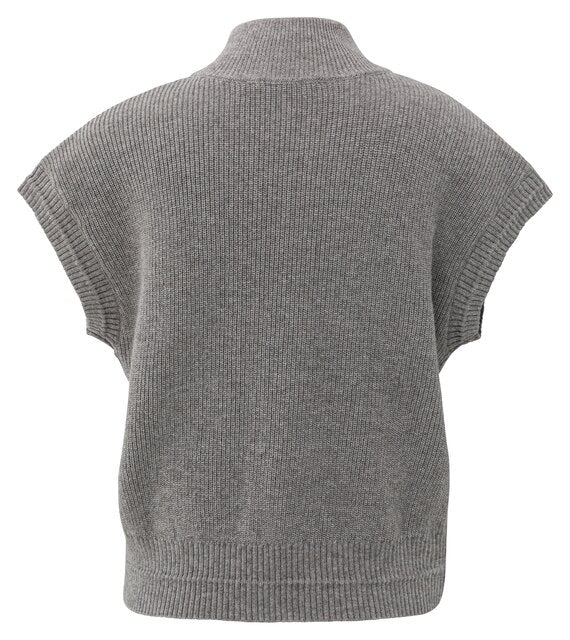 Sleeveless Zip-up cCrdigan with Stand-up Collar