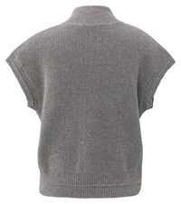 Sleeveless Zip-up cCrdigan with Stand-up Collar