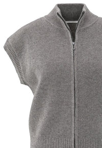 Sleeveless Zip-up cCrdigan with Stand-up Collar
