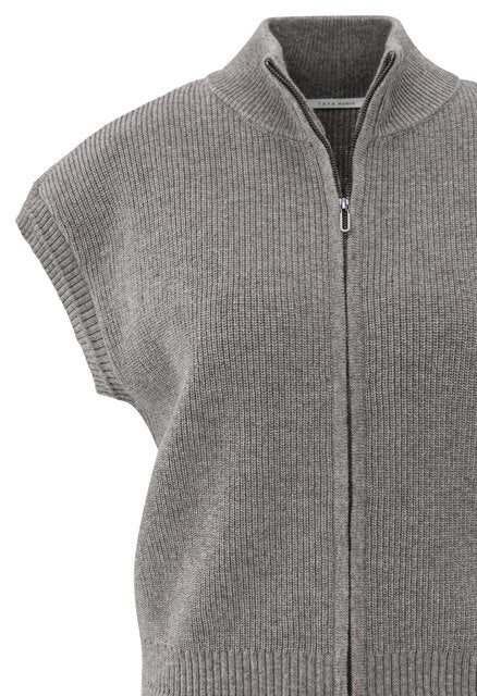 Sleeveless Zip-up cCrdigan with Stand-up Collar