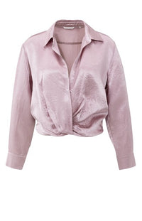 Cropped Satin Blouse with Draping and Elastic Hem