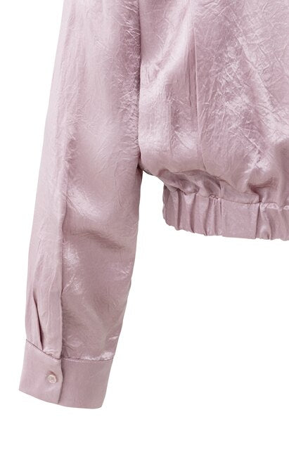Cropped Satin Blouse with Draping and Elastic Hem