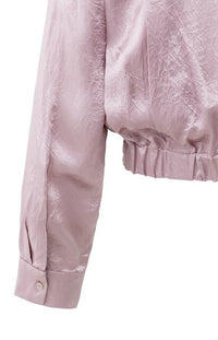 Cropped Satin Blouse with Draping and Elastic Hem