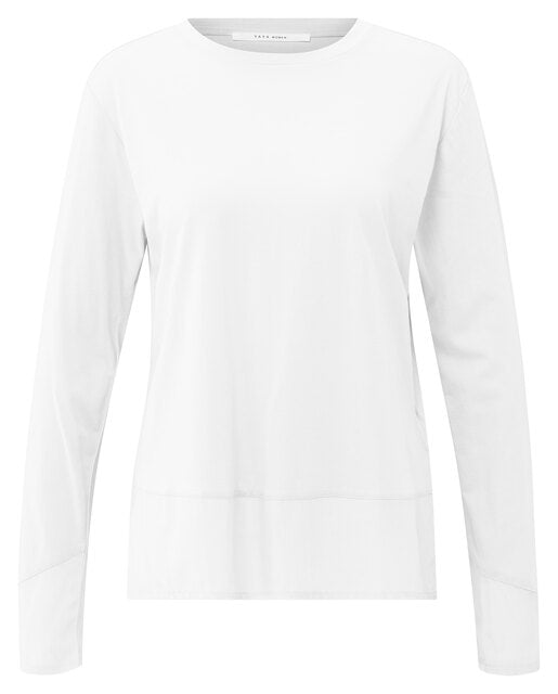Long Sleeve Top with Woven Hem and Cuff Detail
