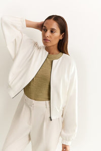 Woven Cropped Bomber Jacket