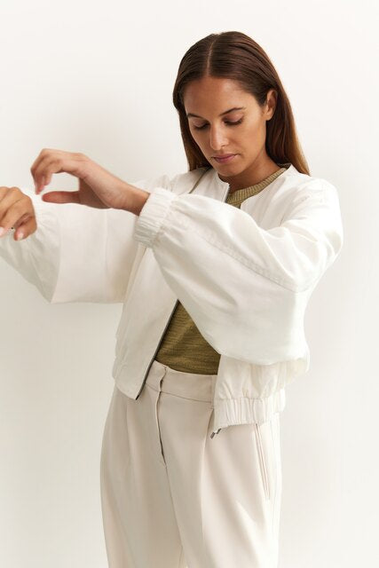 Woven Cropped Bomber Jacket