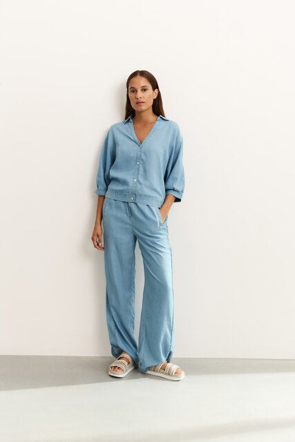 Chambray Trousers with Wide Legs