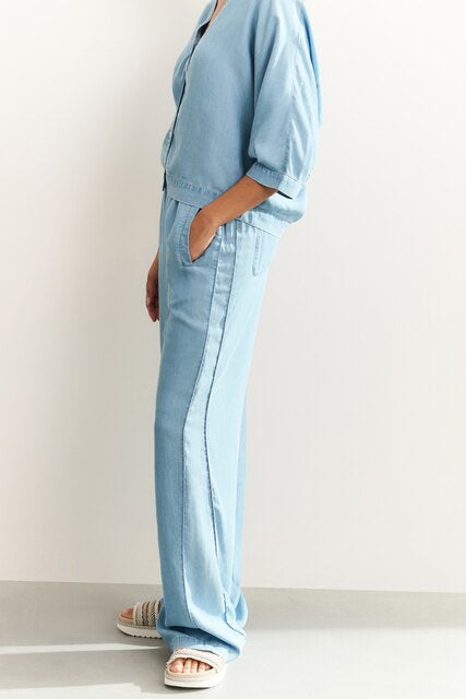 Chambray Trousers with Wide Legs