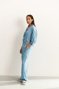 Chambray Trousers with Wide Legs