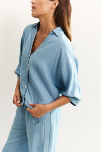 Chambray Trousers with Wide Legs