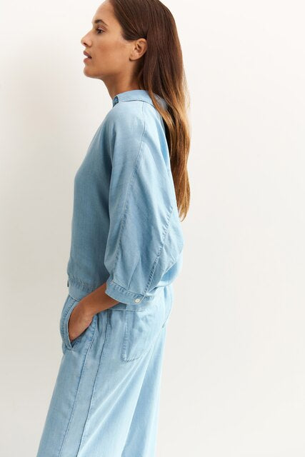 Chambray Trousers with Wide Legs