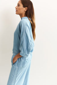Chambray Trousers with Wide Legs