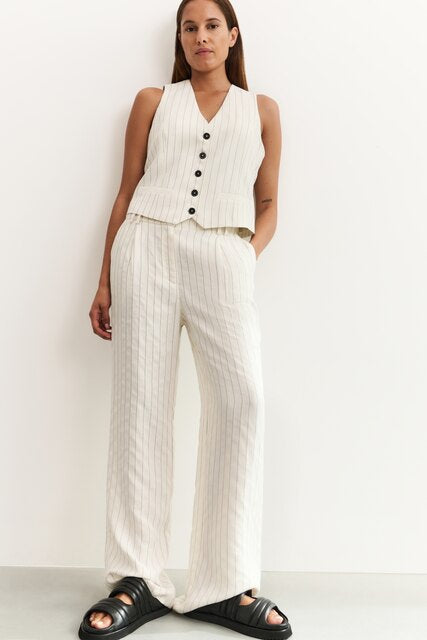Striped Linen-blend Trousers
