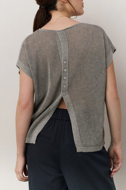 Sleeveless Knit Top with Back Button Detail