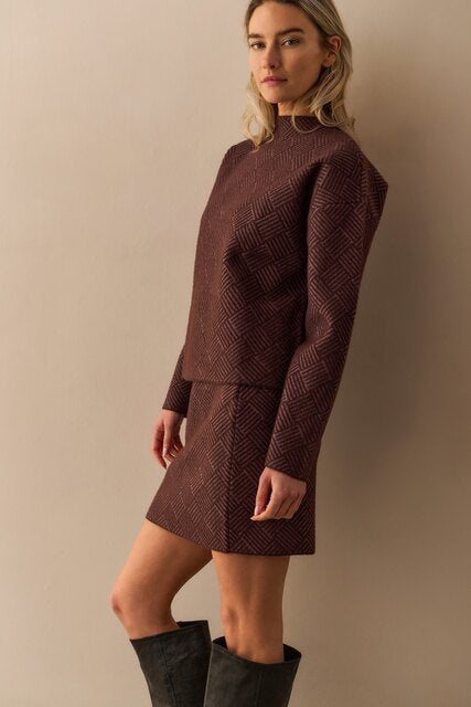 Jacquard Sweater Long Sleeves Stand-up Collar