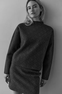 Jacquard Sweater Long Sleeves Stand-up Collar