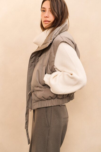 Cropped Jacket with Zip-off Sleeves