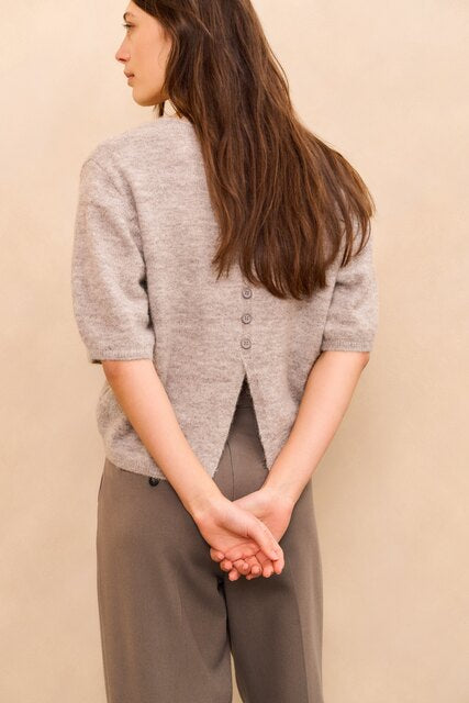 Melange Knit with V-neck and Button Details