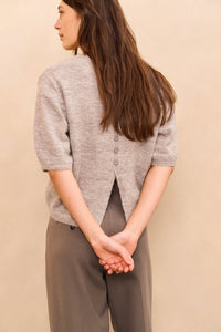 Melange Knit with V-neck and Button Details