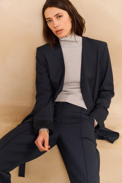 Wide Leg Trousers with Decorative Seams and Slit