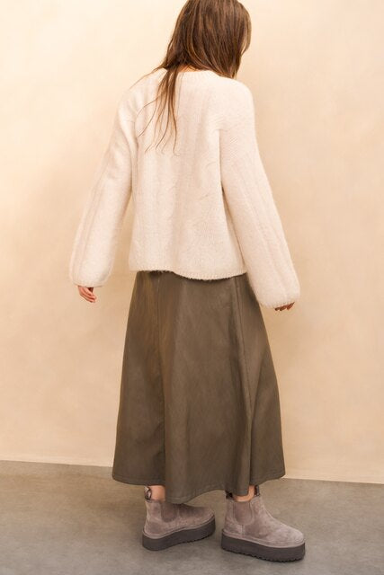 Faux Leather A-line Midi Skirt