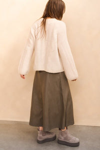 Faux Leather A-line Midi Skirt