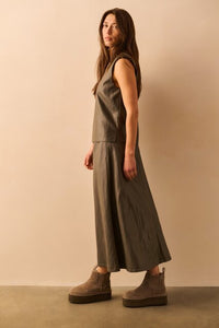 Faux Leather A-line Midi Skirt