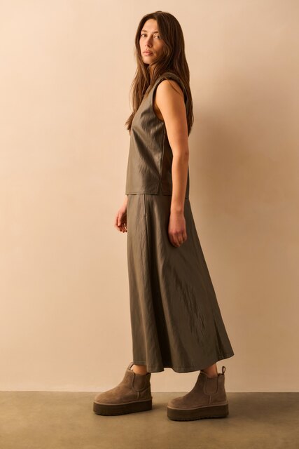 Faux Leather A-line Midi Skirt