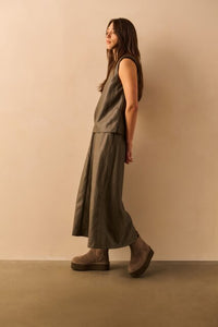 Faux Leather A-line Midi Skirt