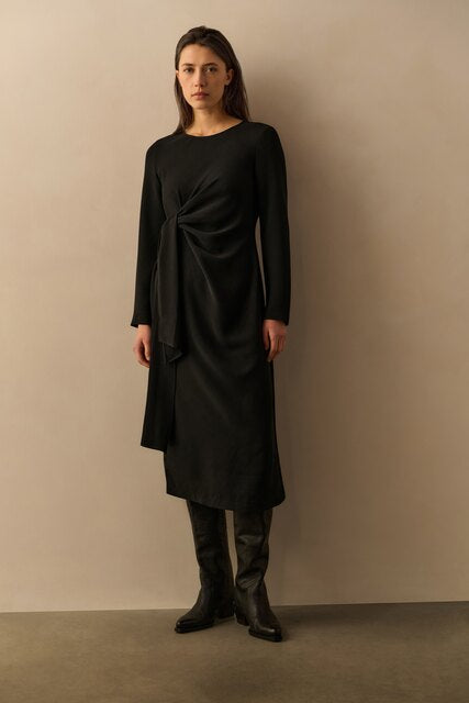 Dress with Fabric Mix and Belt Detail