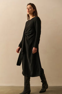 Dress with Fabric Mix and Belt Detail