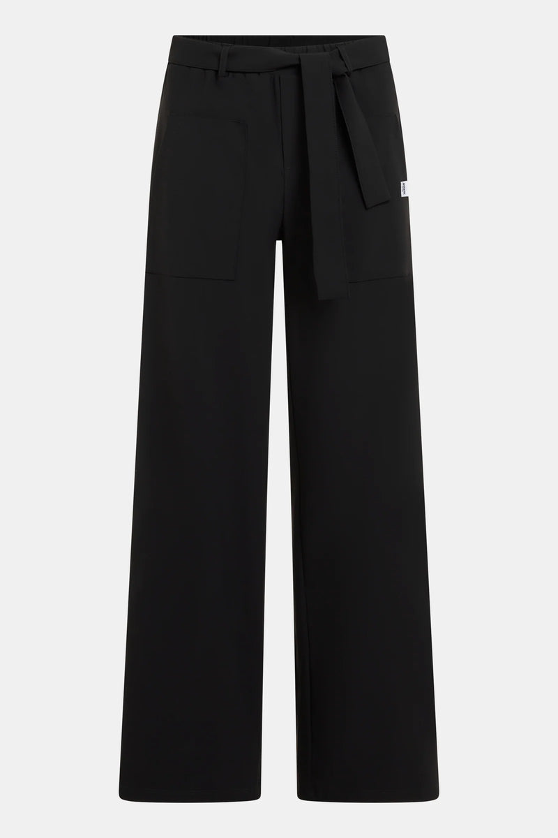 Wide Leg Belted Trousers in Travel Fabric