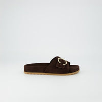 Brown Suede Slide Sandal with Buckle