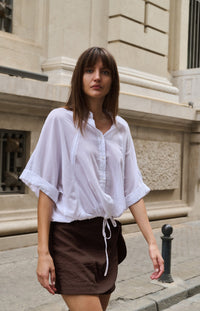 Blouse with Wide Sleeves and Braided Details - YAYA - Pure White