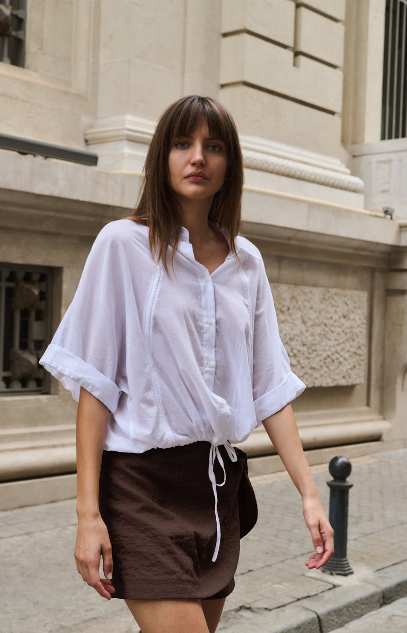 Blouse with Wide Sleeves and Braided Details - YAYA - Pure White