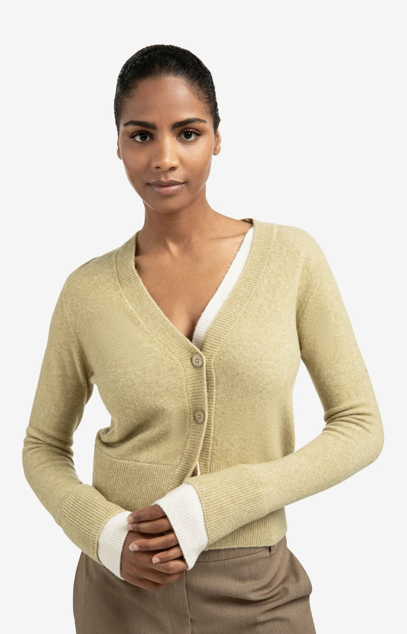 Cardigan with Contrast Details and V-neck