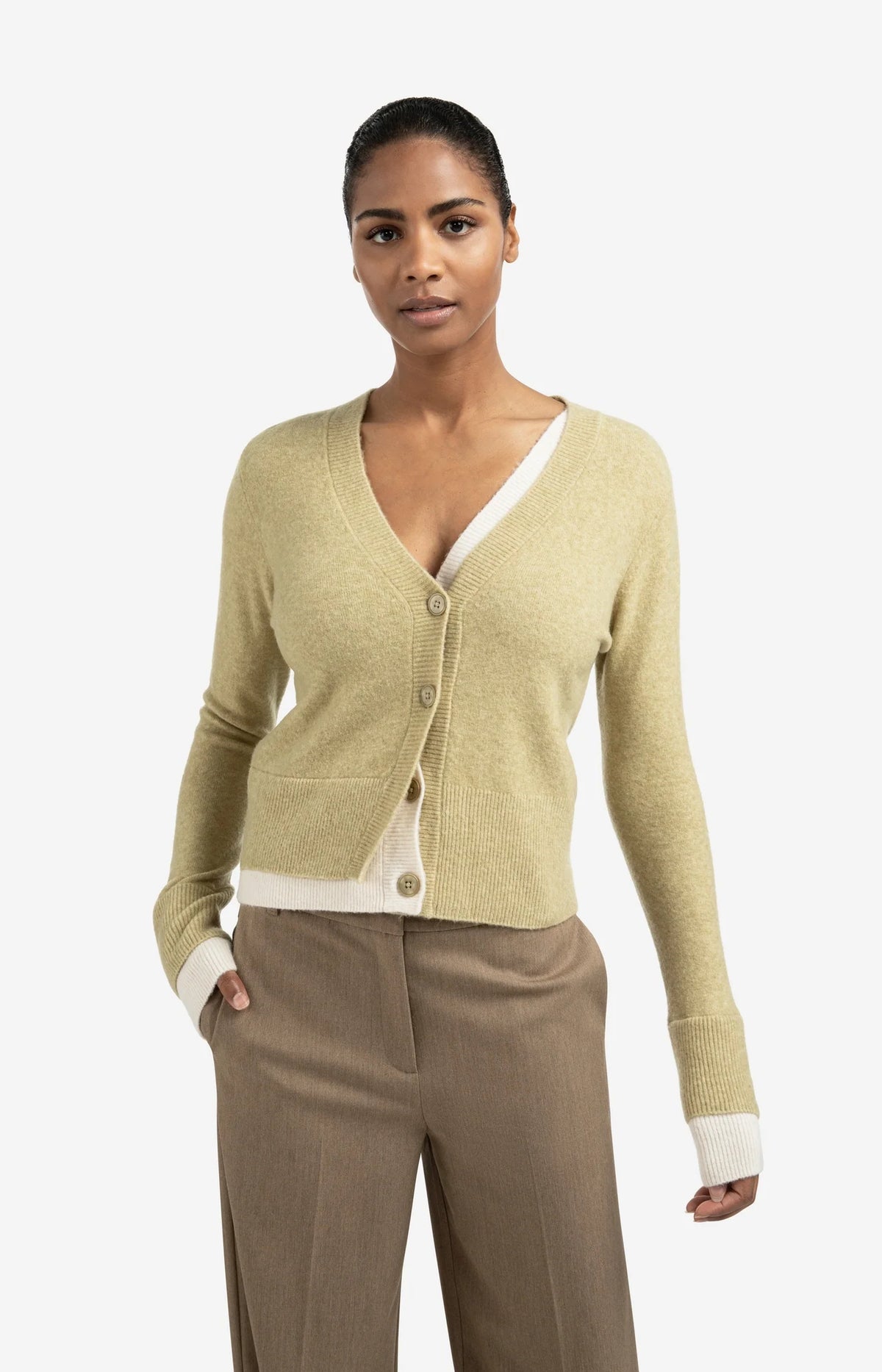Cardigan with Contrast Details and V-neck