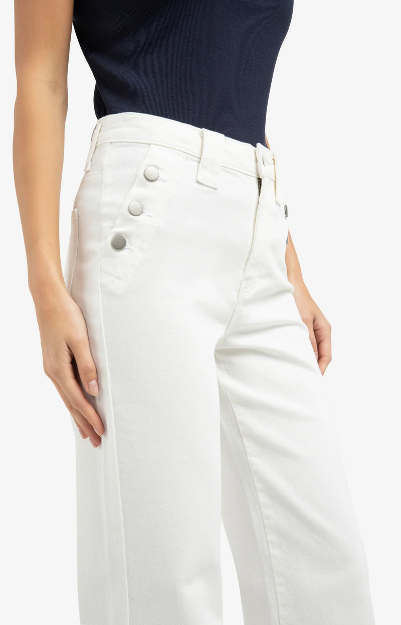 Wide Leg Denim Trousers with Button