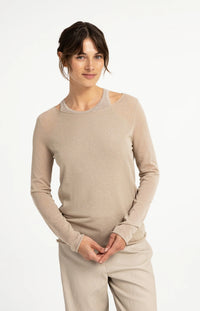 Double-Layered Fine-Knit Top Long Sleeves