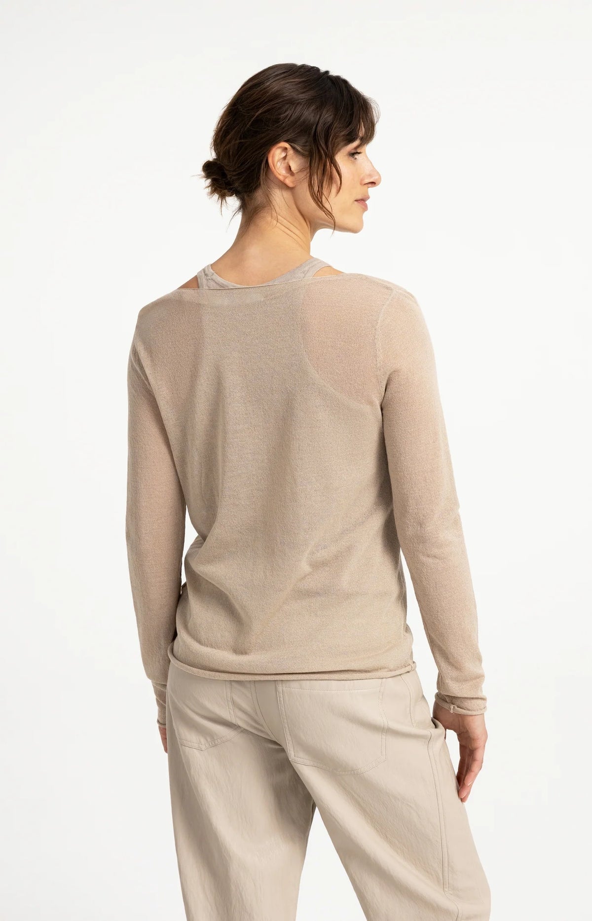 Double-Layered Fine-Knit Top Long Sleeves