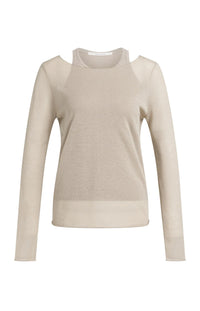 Double-Layered Fine-Knit Top Long Sleeves