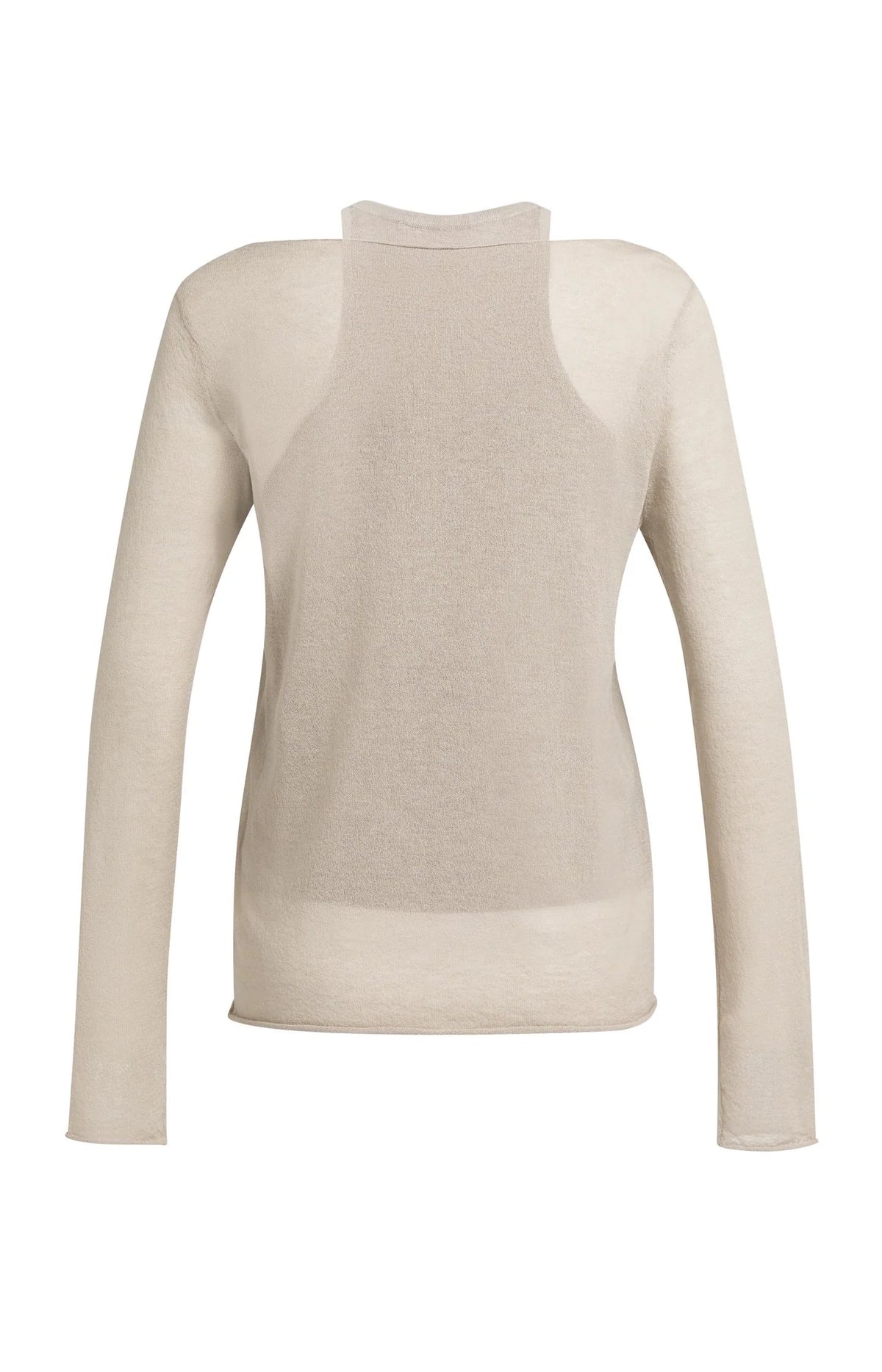 Double-Layered Fine-Knit Top Long Sleeves