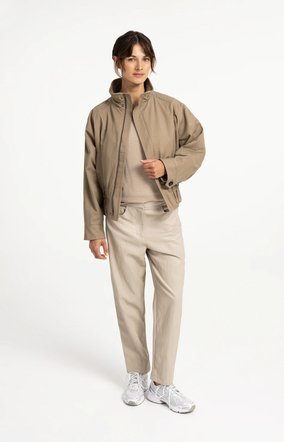 Double-Layered Fine-Knit Top Long Sleeves
