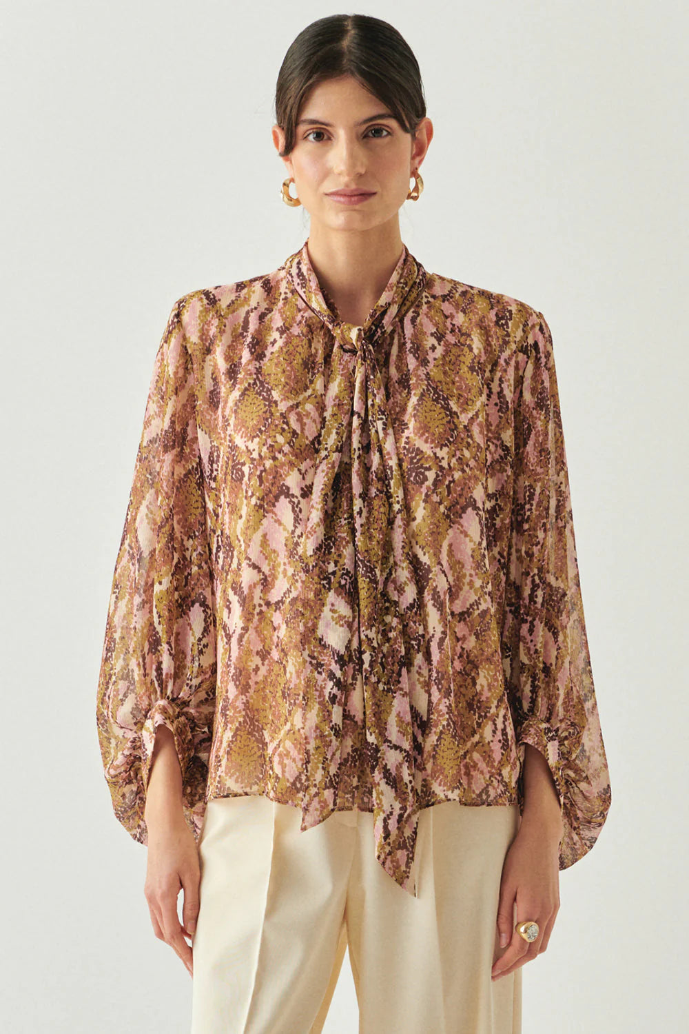 Sariyah Chiffon Snake Print High-Neck Blouse